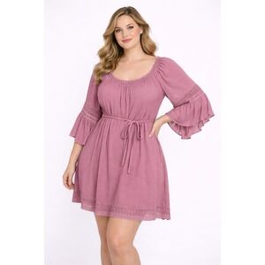 Speed Control Women's 2X Mauve Boho Peasant Dress Crochet Lace Cottagecore NWT